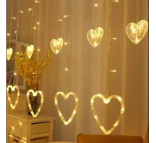 Kalp Dekorlu Animasyonlu Perde LED Işık 3 Metre