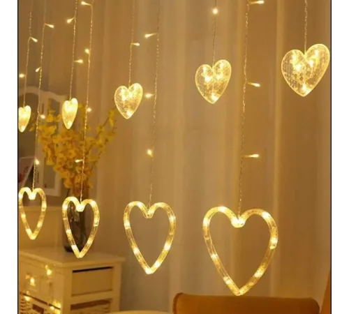 Kalp Dekorlu Animasyonlu Perde LED Işık 3 Metre