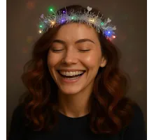 Kalp Püsküllü Gece Parıltısı 3 Modlu LED'li Işıklı Taç Gümüş Renk