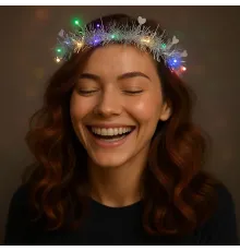 Kalp Püsküllü Gece Parıltısı 3 Modlu LED'li Işıklı Taç Gümüş Renk