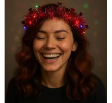 Kalp Püsküllü Gece Parıltısı 3 Modlu LED'li Işıklı Taç Kırmızı Renk