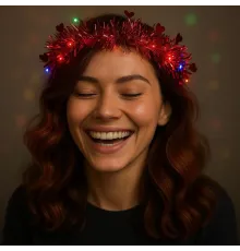 Kalp Püsküllü Gece Parıltısı 3 Modlu LED'li Işıklı Taç Kırmızı Renk