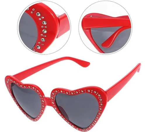 Kalp Şekilli Taşlı Parti Gözlüğü Kırmızı Renk 6x16 cm