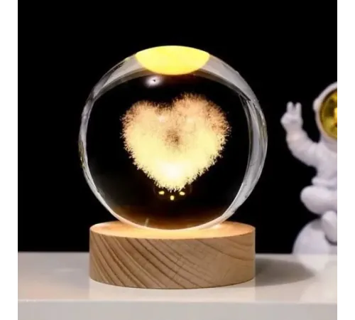 Kalp Tasarımlı Işıklı Cam Küre Cap 6 Cm Kod 62