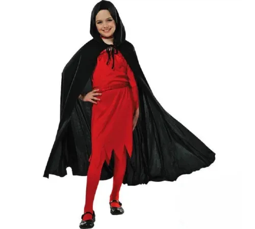 Kapşonlu Siyah Pelerin - Şapkalı Pelerin 90 cm