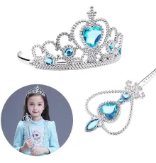 Karlar Ülkesi Elsa Mavi Kalpli Taç ve Mavi Asa Seti Çocuk Boy