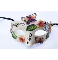 ve Çiçek İşlemeli Venedik Maskesi Kırmızı Renk 10x18 cm