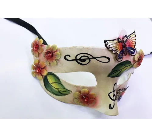 ve Çiçek İşlemeli Venedik Maskesi Kırmızı Renk 10x18 cm