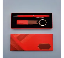 Kırmızı Deri Anahtarlık Ve Kalem