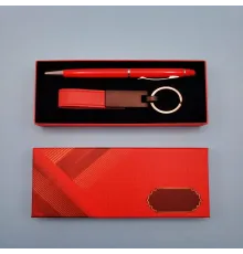 Kırmızı Deri Anahtarlık Ve Kalem