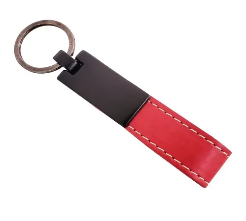 Kırmızı Deri Metal Anahtarlık
