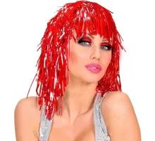 Kırmızı Işıltılı Metalize Parti Peruğu