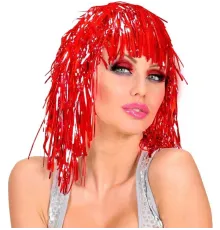 Kırmızı Işıltılı Metalize Parti Peruğu