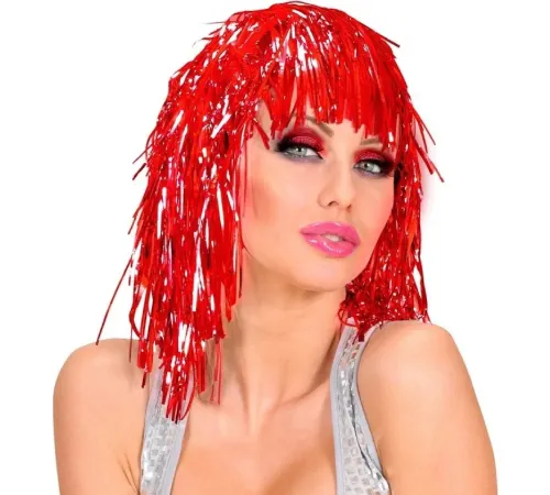 Kırmızı Işıltılı Metalize Parti Peruğu
