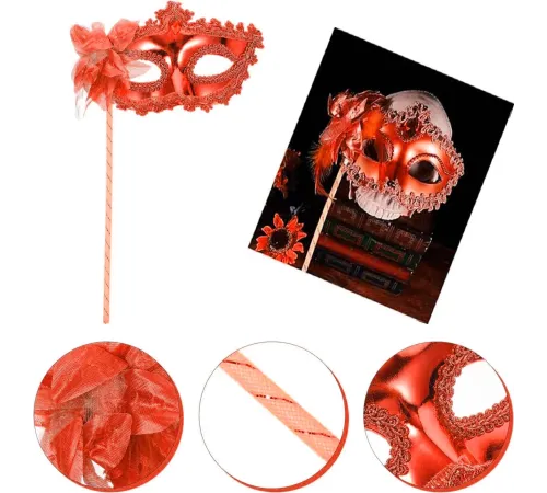 Kırmızı Işıltılı Tutmalı Fotoğraf Çekimi Maskesi 18x29 cm