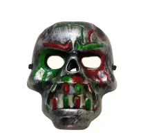 Kırmızı Kan Şeritli Dişli Dracula Kuru Kafa Maskesi Gri Renk