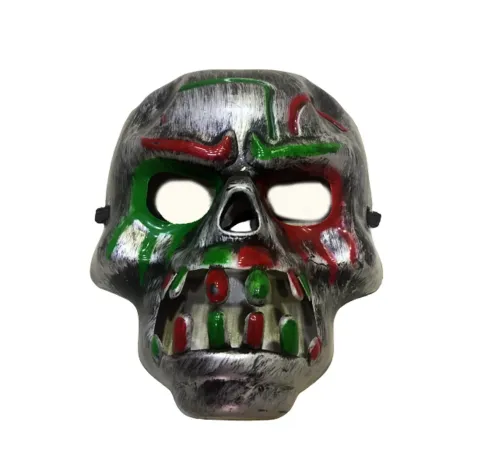 Kırmızı Kan Şeritli Dişli Dracula Kuru Kafa Maskesi Gri Renk