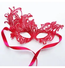 Kırmızı Renk Dantel Örgü İşlemeli Parti Maskesi Model 1