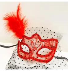 Kırmızı Renk Dantelli Duvaklı Parti Maskesi Balo