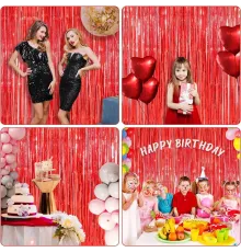 Kırmızı Renk Ekstra Metalize Parlak Saçaklı Arka Fon Perde İthal 1x2 Metre