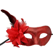 Kırmızı Renk Metalize Sim Görünümlü Parlak Tüylü Parti Maskesi 22x19 cm