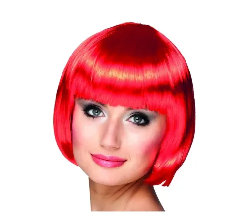 Kırmızı Renk Parti Peruğu Küt Saç