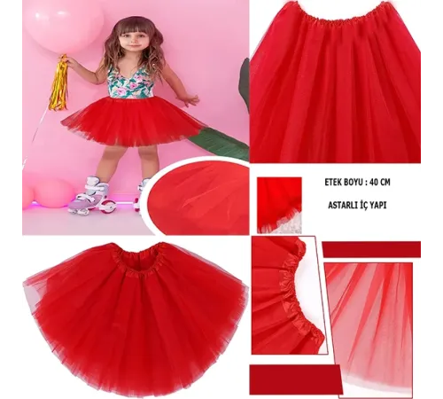 Kırmızı Renk Tütü Etek Bale Eteği Gösteri Eteği Çocuk Bebek Boy