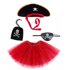Korsan Şapkası Eteği Kancası ve Göz Maskesi Kostüm Seti Kız Çocuk