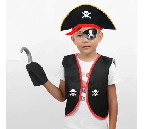 Korsan Yelek + Şapka + Kanca + Maske Çocuk Boy 4-6 Yaş