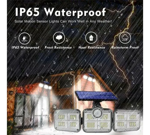 Kumandalı Solar Güneş Enerjili 122 Ledli Hareket Sensörlü Bahçe Aydınlatma Sokak Lambası