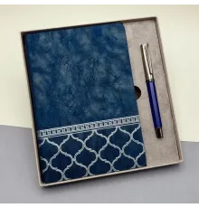 Kutulu Desenli Deri Defter Ve Metal Roller Kalem Set