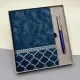 Kutulu Desenli Deri Defter Ve Metal Roller Kalem Set
