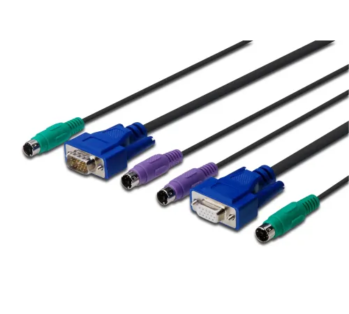 KVM (Keyboard/Video Monitor/Mouse) İçin Ahtapot Kablo, 1.80 metre, siyah renk, 1 x VGA dişi, 1 VGA erkek, 2 x PS/2 Klavye erkek, 2 x PS/2 Mouse erkek