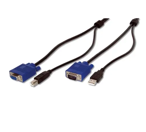 KVM (Keyboard/Video Monitor/Mouse) İçin Ahtapot Kablo, 3 metre, siyah renk, 1 x VGA HDDB15 Erkek, 1 x USB A Erkek (Klavye ve Mouse) <=>  1 x VGA HDDB15 Dişi, 1 x USB B Erkek (Klavye ve Mouse)