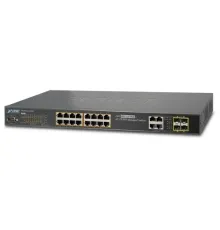 L2+ Yönetilebilir Switch (L2+ Managed Switch)<br>
16-Port 10/100/1000Base-T IEEE 802.3 at/af PoE+ Injector (Port başına 30.8 watt) (PoE Güç Bütçesi maks. 230 watt)<br>
4-Port 10/100/1000Mbps TP ve SFP (Port-17 ile Port-20 arası paylaşımlı) (10
