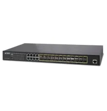 L2+ Yönetilebilir Switch (L2+ Managed Switch)<br>
24-Port 100/1000Base-X mini-GBIC/SFP yuva<br>
8-port 10/100/1000Base-T (Port-1 ile Port-8 paylaşımlı)<br>
1 x Konsol port<br>
Redundant AC/DC Power