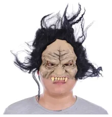 Lateks Dişli Korku Maskesi Saçlı Yarım Surat
