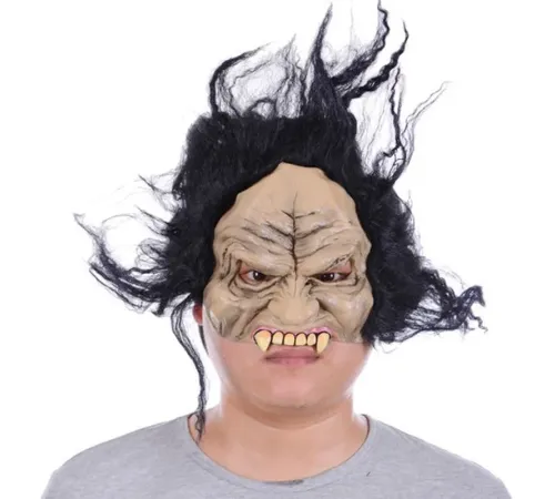 Lateks Dişli Korku Maskesi Saçlı Yarım Surat