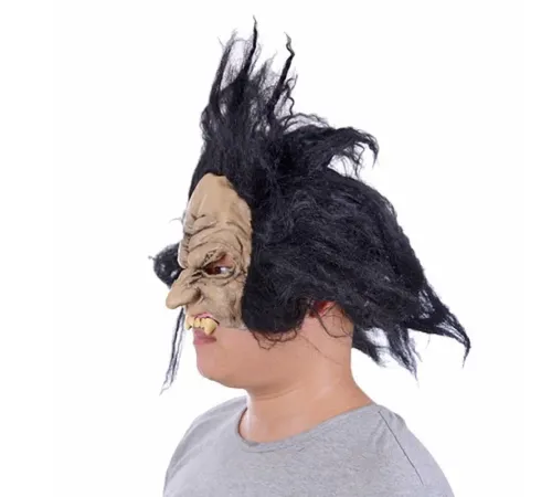 Lateks Dişli Korku Maskesi Saçlı Yarım Surat