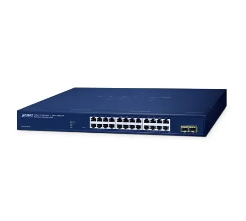 Layer 2 Web Smart Ethernet Switch<br>
24 x 10/100/1000BASE-T port<br>
2 x 100/1000BASE-X SFP yuva<br>
24-Port 10/100/1000T + 2-Port 1000X SFP Web Smart Ethernet Switch