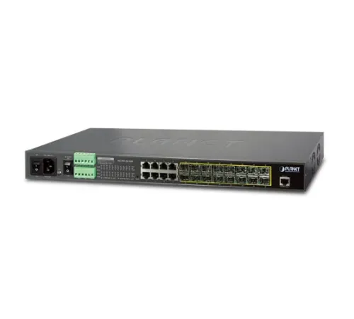 Layer 2+ Yönetilebilir Metro Ethernet Switch (Layer 2+ Managed Metro Ethernet Switch)<br>
16 x 100/1000BASE-X mini-GBIC/SFP yuva<br>
8 x 10/100/1000BASE-T<br>
1 x Konsol port