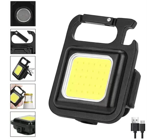 Led Anahtarlıklı Cep Boy Cob Led Metal Kasa Mıknatıslı Şişe Açacağı Usb li Şarj Edilebilir El Feneri HS-37