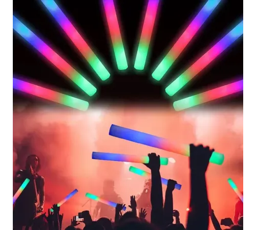 Led Işıklı 3 Modlu Kauçuk Işıklı Sünger Parti Çubuk Sopa - 46 cm (6’lı Paket)