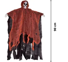 Led Işıklı Kahkaha Atan Sesli Sensörlü Ürpertici Kuru Kafa Korku Hayalet Saçaklı Dekor 90x50 cm