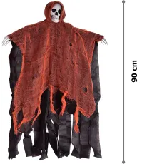 Led Işıklı Kahkaha Atan Sesli Sensörlü Ürpertici Kuru Kafa Korku Hayalet Saçaklı Dekor 90x50 cm