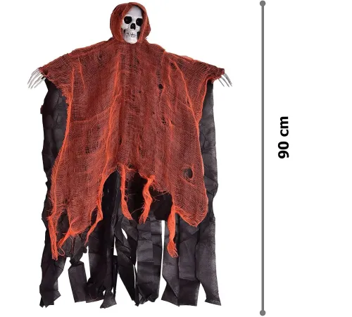 Led Işıklı Kahkaha Atan Sesli Sensörlü Ürpertici Kuru Kafa Korku Hayalet Saçaklı Dekor 90x50 cm