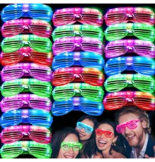 Led Işıklı Pilli Panjur Şekilli Rengarenk Yanıp Sönen Lüks Parti Gözlüğü Karışık 12 Adet