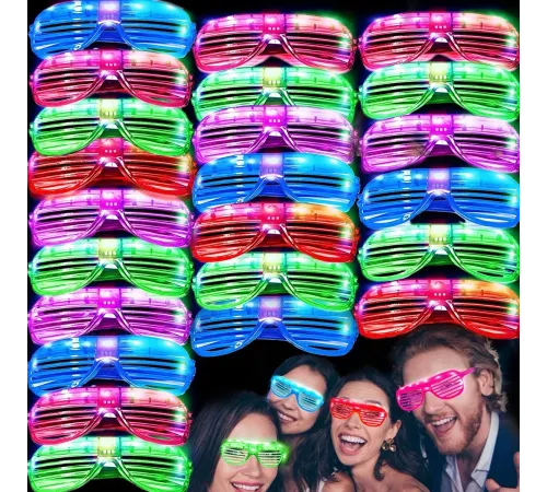 Led Işıklı Pilli Panjur Şekilli Rengarenk Yanıp Sönen Lüks Parti Gözlüğü Karışık 12 Adet