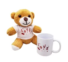 Love Baskılı Kahverengi Ayıcık Ve Kupa Seti