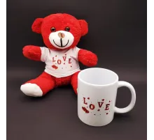 Love Tasarımlı Kupa Bardak Ve Kırmızı Ayıcık Seti